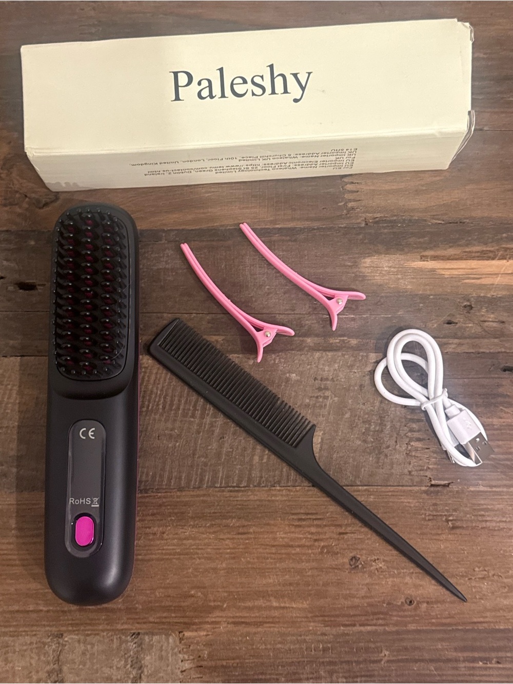 Pink & Black Heated Straightening Brush with Accessories
